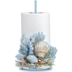Shimeyao Beach Seashell Metal Paper Towel Holder Ocean Seashell Coral Starfish Kitchen Decor Accessories Large Metal Towel Holder Stand Coastal Decor for Kitchen Bathroom Home