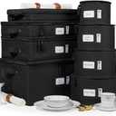 China Storage Hard Shell Containers 8-Piece Set Moving Boxes for Dinnerware, Glasses, Plates, Mugs and Saucers Sturdy Dish Organizer with Dividers for Seasonal Storage - Service for 12 - Black
