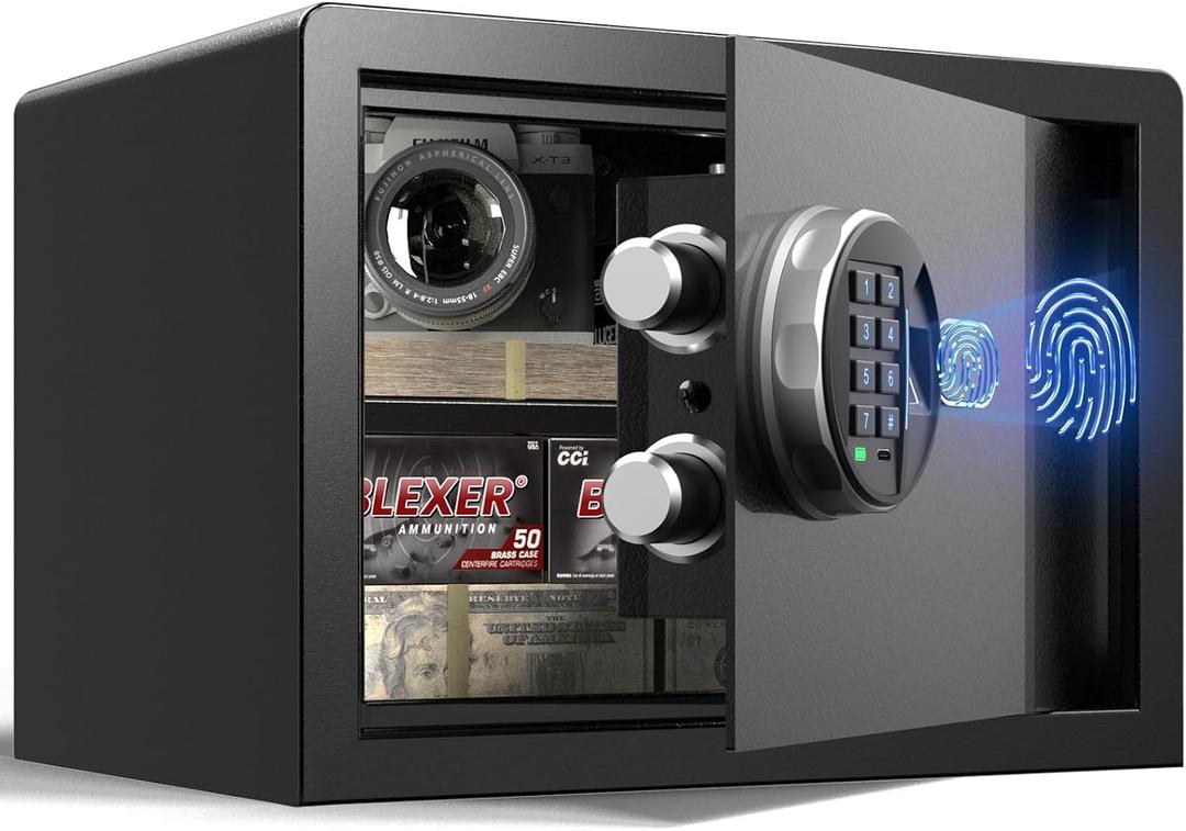 Smart Biometric Safe - (0.80 cu. ft.) Fingerprint Lock Box with Silent Mode, Backlit Keypad and LED Light, Small Caja Fuerte with Anti-Rust and Anti-Theft
