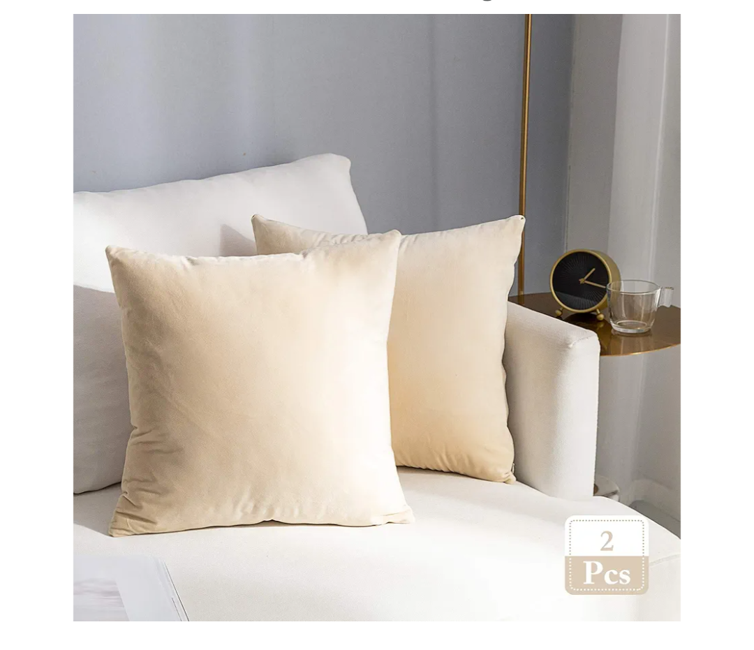 Stellhome Super Soft Velvet Throw Pillow Covers Square Pillowcase for Bed Couch Sofa Bench, 18 x 18 inch (45 cm), Beige, Pack of 2