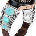 Minyee Leather Band Compatible with Samsung Galaxy Watch 7/6/5/4/FE/Active 2 40mm 44mm/Watch 6 Classic 43mm 47mm/Watch 5 Pro 45mm Band Women, Western Turquoise Boho Vintage Jewelry 20mm Watch Strap