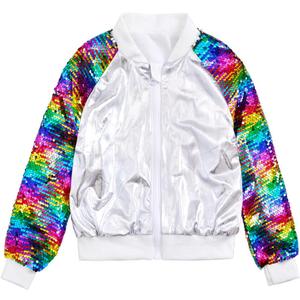 Girls Flip Sequin Jackets Kids Rainbow Sparkle Outwear Toddler Boys Glitter Sleeve Shiny Metallic Coat Birthday (Gray, XXXL)