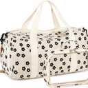 Duffle Bag for Gym Sports Women Girls Workout Travel Bag Weekender with Shoe Compartment and Wet Pocket (D-Corduroy-Black floral-2)