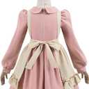 Nuoqi Prairie Dress Girls Pioneer Colonial Costume Long Sleeve 1800s Victorian Dress with Apron, 4-5, Pink
