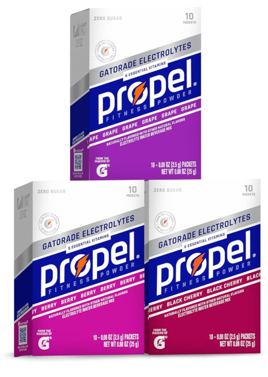 Propel Electrolyte Enhanced Water Drink Mix Powder Packets, Grape Variety Pack, Zero Calorie & Zero Sugar Hydration with Electrolytes and Vitamins C & E (30 Packets)