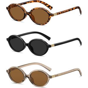 DUSHINE Retro Oval Trendy Sunglasses for Women Lightweight Narrow Shades UV protection Sun Glasses(3 Pack) (A4 Tortoise/Brown+black+transparent Brown)