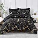 Yogeneg Gold Metallic Marble King Size Comforter Set,7 Piece Bed in a Bag,Foil Print Glitter Black Comforter and Sheet Set,All Season Soft Microfiber Complete Bedding Sets(Black,King)