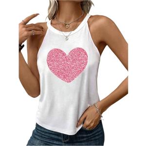 SweatyRocks Women's Sequin Heart Camisole Sparkly Sleeveless Crew Neck Cami Tops Medium