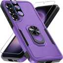 Janmitta for Samsung Galaxy S25 FE Case with Screen Protector+Camera Lens Protector,Heavy Duty Shockproof Full Body Protective Cover Built in Rotatable Metal Ring Holder Kickstand,2025 Lavender
