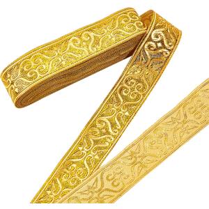 NBEADS 7.7 Yards Gold Jacquard Ribbon Trim, 1-1/4 Inch Wide Boho Woven Trim Ethnic Floral Ribbon Embroidery Polyester Flat for DIY Craft Clothing Accessories Decorations