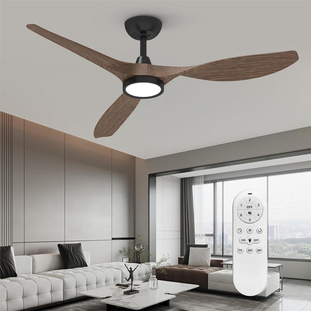 Roomratv Ceiling Fans with Lights and Remote, Ceiling Fan 52 Inch Black Walnut Color Quiet DC Motor 3 CCT Memory Modern Large Airflow Noiseless Reversible 6 Speeds 3 Timers Indoor for Farmhouse (52IN-Downroad Mount)