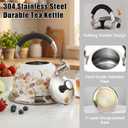 Stainless Steel Whistling Tea Kettle Stovetop - 3.1QT Tea Pot for Stove Top, Vintage Floral Print, Foldable Handle, 304 Stainless Steel Interior Teatop for Tea, Coffee, Party & Gift, 3.1 Quarts