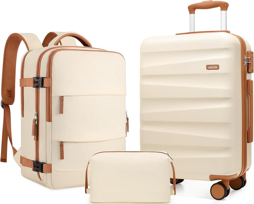 UKEIN Luggage Set with Backpack,Polycarbonate Carry On Luggage Airline Approved with Spinner Wheels, Hardshell Travel Suitcase with TSA Lock,Suitcase Set 3 Piece