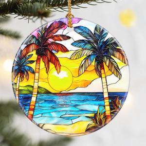 Christmas Ornaments, Dodosky 2.8in Ceramic Hanging Ornament, Xmas Decor, Christmas Tree Ornaments, Xmas Decorations for Tree, Holiday Ornament, Beach Lovers Gifts, Gifts for Women, Men, Family, Friend, Pack Of 2
