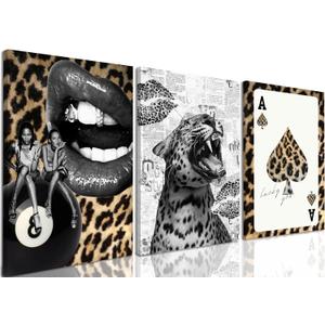 YYNISPIN Black Leopard Wall Art, Preppy Cheetah Wall Decor Painting, Fashion Black Girl Poster Canvas Prints Modern Teen Girly Artwork for Bedroom Living Room 16x24 inch Frame