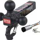 Trailer Hitch 864011L Tri Ball Mount with Hook, Tactical Tow Hook, Fits 2 inch Hitch Receiver, Secure with Self-Lock Latch, Matt Black, 5/8 Inch Hitch Lock Included