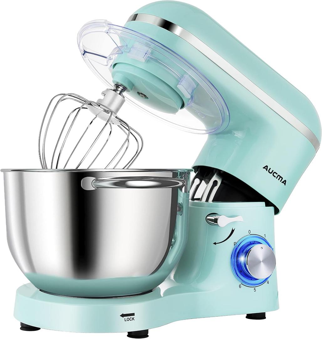 Aucma Stand Mixer,6.5QT 660W 6-Speed Tilt-Head Food Mixer, Kitchen Electric Mixer with Dough Hook, Wire Whip & Beater (Blue, 6.5QT)