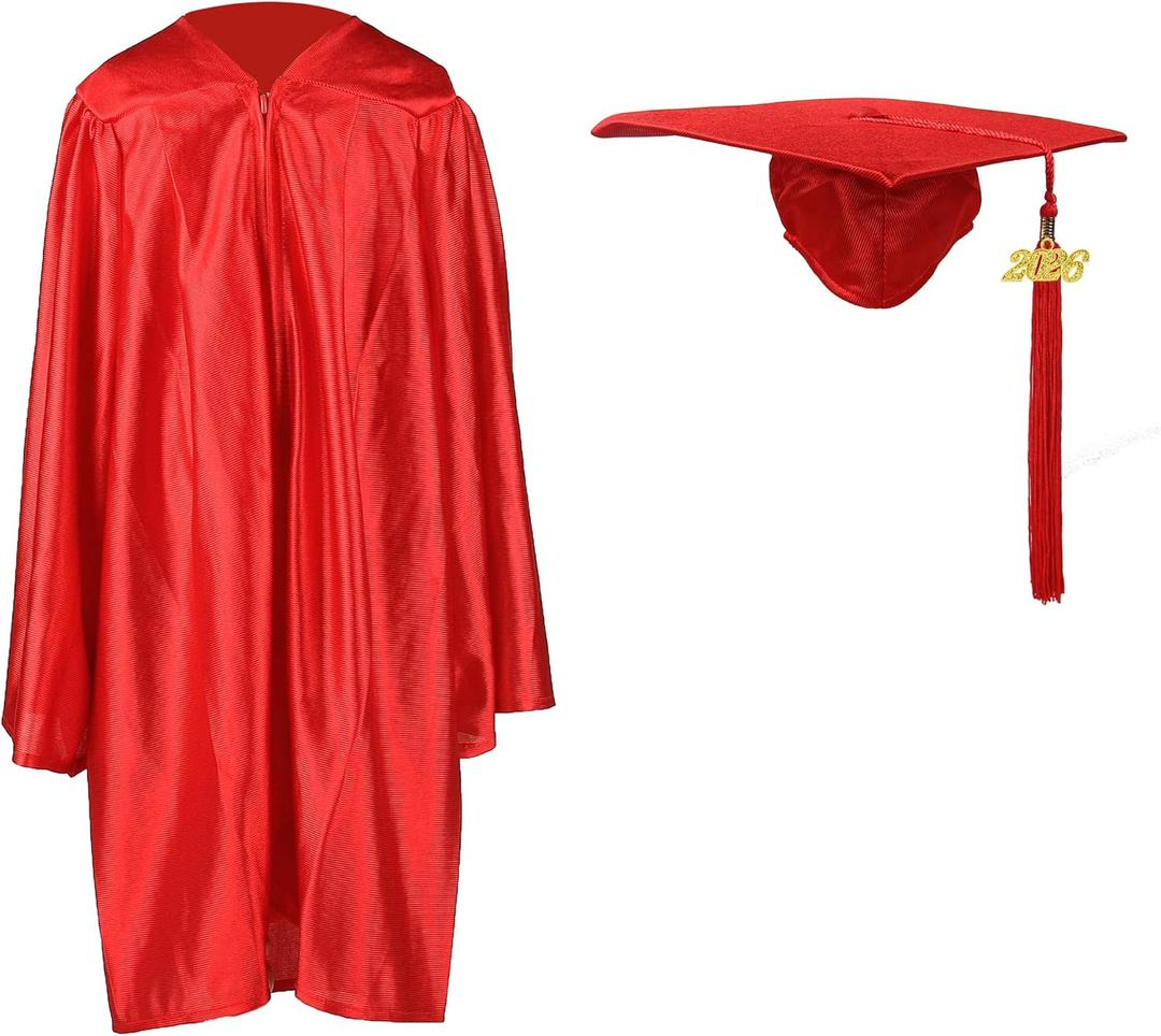 Shiny Kindergarten Graduation Cap and Gown Set (27, Red)