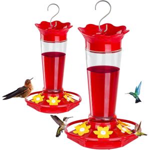 FEED GARDEN 10oz Plastic Hummingbird Feeders for Outdoors - 2 Pack, Ant & Bee Proof, 6 Feeding Ports, Easy Clean Red Nectar Feeders for Outside Hanging, Gifts for Mom