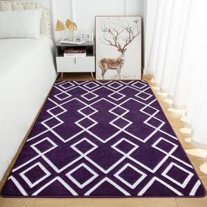 Geometric Modern Area Rug for Living Room, 4x8 Feet Purple Shag Rug for Bedroom, Fluffy Moroccan Rug with Memory Foam Carpet Dorm Room Decor for Home Bedside Girls Kids Nursery Play Mat