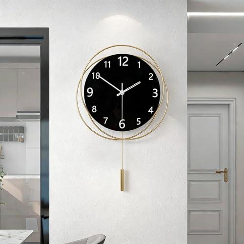 Decorative Wall Clock Silent Non-Ticking Quality Quartz Battery Operated with Cylindrical Pendulum, Large Wall Clock for Living Room Kitchen Office Bathroom Bedroom Wall Art, 12.7x18Inch(Black)