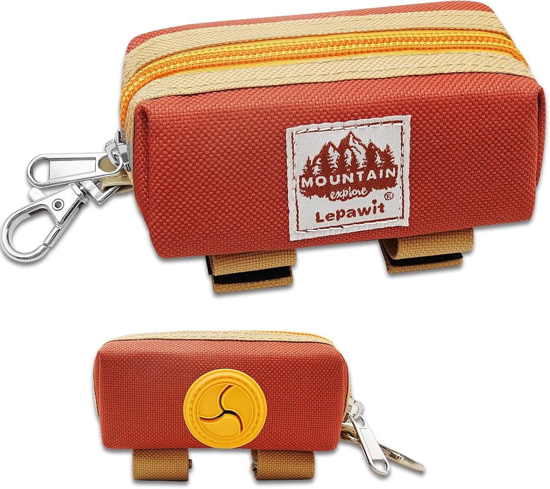Dog Poop Bag Holder Zippered Pouch, Portable Dog Poop Bag Dispenser with 1 Metal Clip, Fashion Color Matching Canvas Waste Bag Holder for Leashes - Brown & Black