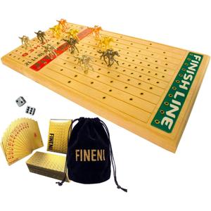 Horse Racing Game for Adults, Horse Race Board Game with 11 Luxurious Metal Horses (Gold, Silver, Black, Rose Gold), 22 Beech Wood Horse Race Game Board, Dice & Golden Card Included (Beech), 12 inches x 21 inches x 1 inch