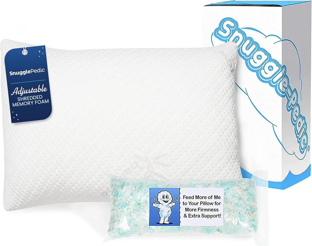 Snuggle-Pedic Queen Shredded Memory Foam Bed Pillow - Ergonomic Design with Cooling Airflow Cover - Custom Support for Side Sleepers, Pregnancy Relief Recovery Comfort & Dorm Essentials - USA Quality
