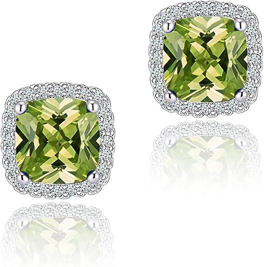 YOMELA Cubic Zirconia Earrings Studs, Dainty Everyday Halo CZ Birthstone Earrings Simulated Diamond Stud Earrings for Women Hypoallergenic