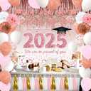 2025 Graduation Decorations Rose Gold Pink Graduation Party Decorations Set, Class of 2025 Backdrop, Banner, Foil Tassel Curtains, Paper Tassels, Balloons Party Supplies Party Favors