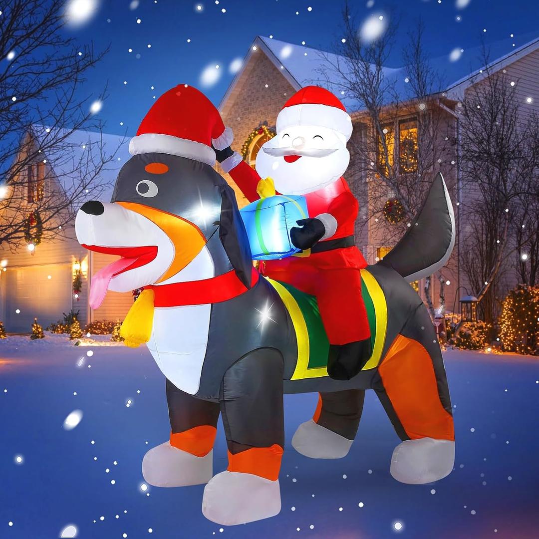 7.2 FT Christmas Inflatables Yard Decorations Outdoor Santa Claus Riding Dog, Built-in LED Lights, Christmas Blow Up for Outdoor, Yard, Roof, Lawn