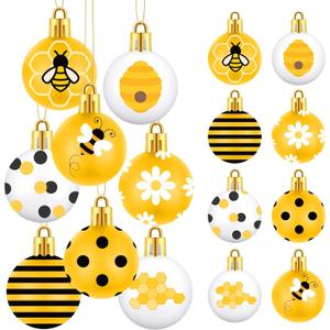 Barydat 24 Pcs 1.57 Inches Summer Sunflower Ornaments for Tree Hanging Bee Decorations Yellow Tree Decorations Themed Party Supplies for Spring Baby Shower Holiday Party(Bee Style)