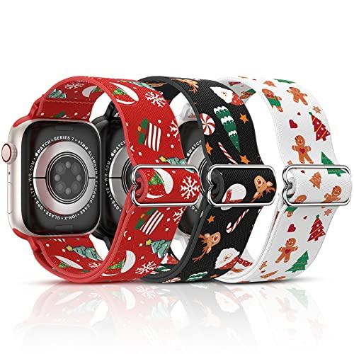 LETOID Christmas Band Design for Apple Watch 38mm 40mm 41mm 42mm 44mm 45mm 46mm 49mm, 3 Pack Elastic Nylon Strap Women Replacement Loop Wristband for iWatch Series Ultra 11 10 9 8 7 6 5 4 3 2 1 SE