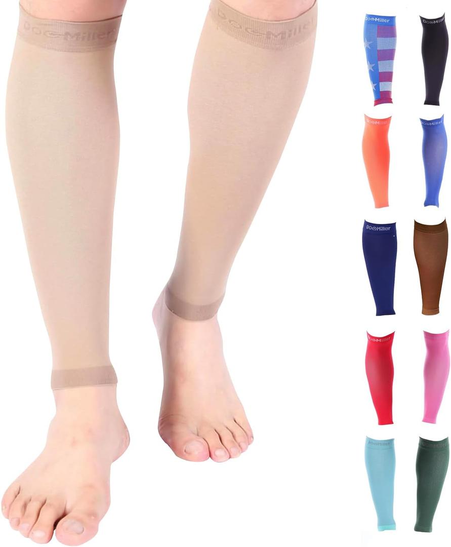 Doc Miller Compression Calf Sleeve for Men & Women  20-30mmHg Graduated Support for Running, Shin Splints, Calf Strain  Knee High, Small to 6XL Plus Size (Tan Skin)