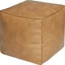 Thgonwid Unstuffed Handmade Cube Pouf Faux Leather Ottoman Cover, Square Pouffe Footstool Storage Stool, Bedroom Living Room, 16.5" W x 15.7" H, Camel
