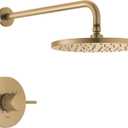 Delta Modern 14 Series Round Rain Shower Faucet Set, Brushed Gold Shower Head and Handle Set, Valve Trim Kit, Champagne Bronze T14269-CZ-PP (Valve Not Included)