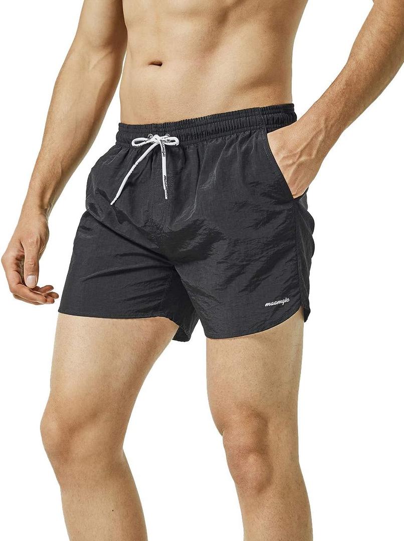 maamgic Mens Swim Trunks 5" with Mesh Lining Quick Dry Bathing Suits for Men Swim Shorts Swimwear (Large, Black)