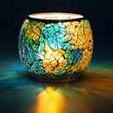 Rancco Glass Votive Candle Holder for Tealight, Romantic Mosaic Cracked Candle Holder, Candle Lamp Aromatherapy Candlescape Bowl for Valentine's Thanksgiving, Christmas Table Centerpiece, Party Decor
