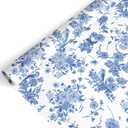 FYSUIMU Spring Blue and White Floral Wrapping Paper -Mini Roll- 17 Inch x 32.8Ft Chinoiserie Flower Gift Wrap Paper Decorative Art Sheet for Wedding Birthday DIY Craft