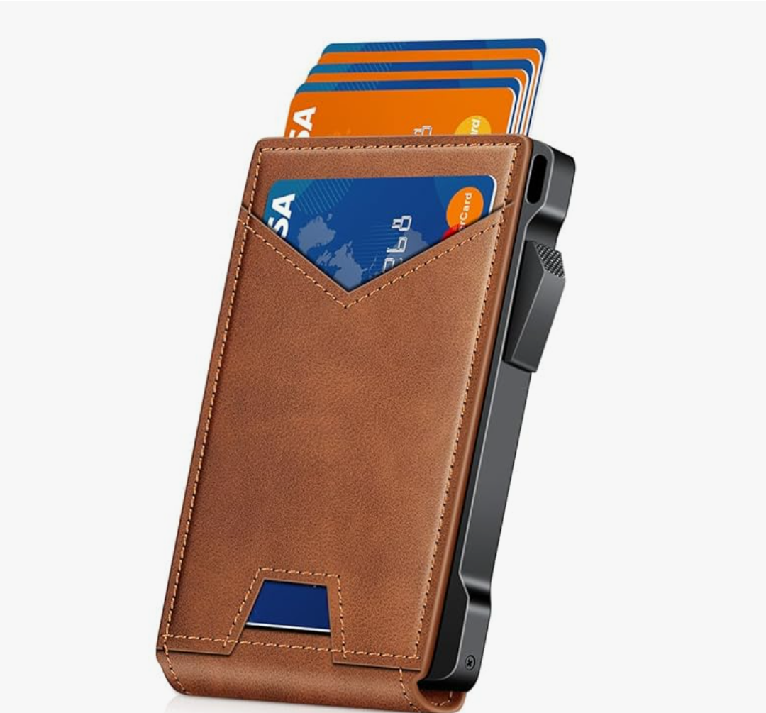 Wallet for Men RFID Wallet with 2 ID Windows & Money Clip, Slim Pop Up Card Holder for 10-12 Cards, Bifold Minimalist Smart Wallet for Front Pocket, Compact Metal Credit Card Holder, Gifts for Men