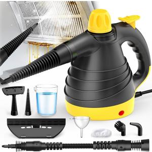 Handheld Steam Cleaner - 275°F High-Temp Fast Heating Multi-Surface Steamer for Cleaning, 100% Chemical-Free Pet Safe Portable Steam Cleaner for Home/Bath/Window/Car Detailing/Couch/Grout(Yellow)