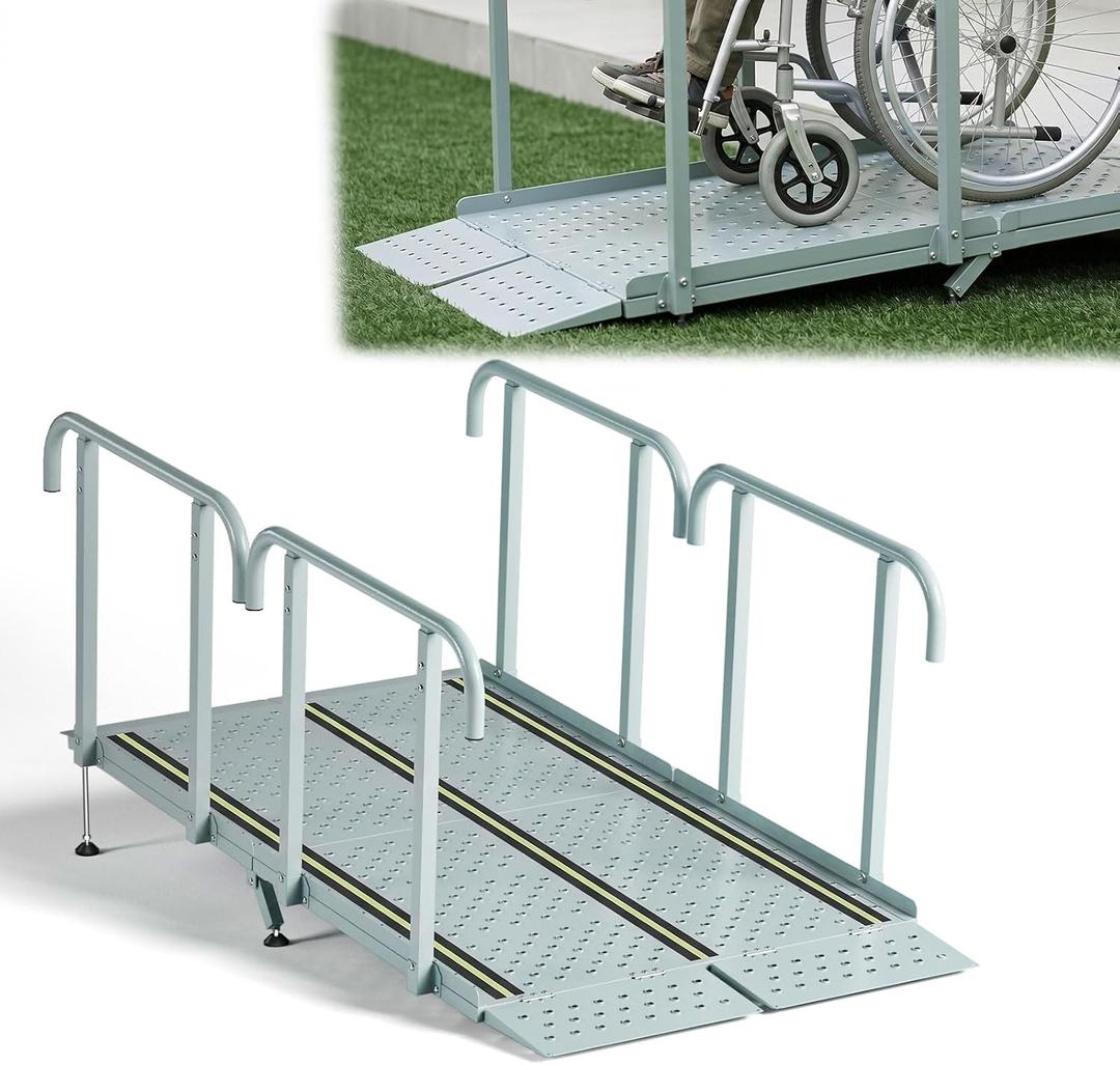 RDCMKL Wheelchair Ramp with Handrails, 6-18" Rise, Non-Slip, Carbon Steel
Multiple Size Options, Home Steps, Porch Entry, Seniors, Caregivers, Reflective Strips, 850 lb Capacity, Strollers, Carts