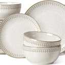 LE TAUCI 24 Piece Dinnerware Sets for 8, Large Plates and Bowls Sets, Ceramic Dishes Set for 8, Modern Stoneware Tableware, Chip Resistant, Ideal for Hosting, Reactive Beige (8"&10" Plate, 27oz Bowl)