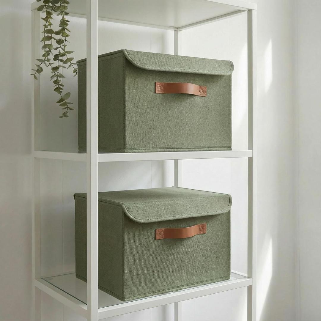 ZICOTO Decorative Linen Storage Boxes with Lids - Large Set of 2 Organizer Bins for Your Home Decor - The Perfect Container to Safely Store Photos, Documents and Memory Box Keepsakes in Style