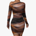 Women's Off Shoulder Ombre Tie Dye Bodycon Dress Long Sleeve Slim Fit Pencil Mini Dresses XL