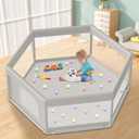 Hiaksedt Large Baby Playpen 65x65 Inch, PlayPen for Babies and Toddlers Hexagonal Type Baby Play Yards for Indoor & Outdoor with Breathable Mesh Anti-Fall