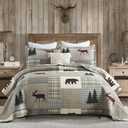 PERHOM Quilt King Size - 100% Cotton Lightweight Cabin Plaid King Quilt Bedding Set, Forest Tree Brown Bear Deer Patchwork Reversible Bedspread/Coverlet/Comforter Set with 2 Shams, 3PCS