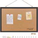 Cork Bulletin Board, 17x23 Inches Hanging Cork Board Wooden Framed with Pins for Wall, Dorm Room, Office, Home Decor  Natural Cork & Black Frame