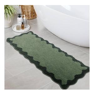 Uphome Bathroom Rug Runner, Green Long Irregular Shaped Bathroom Rug Absorbent Non Slip, 18x47 Soft Cute Machine Washable Shaggy Microfiber Bath Mat for Floor, Tub, Shower