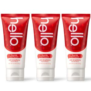 hello Wild Strawberry Kids Toothpaste with Fluoride, Strawberry Toothpaste for Kids, Safe for Ages 2 and Up, Helps Prevent Cavities, Strengthen Enamel, and Polishes Teeth, ADA Approved, 3 Pack, 4.2 Oz (4.2 Ounce (Pack of 3))